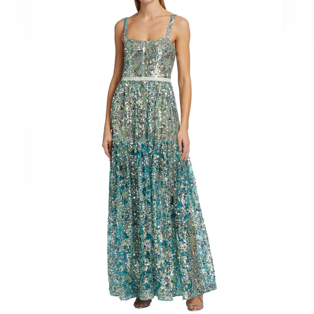 New! BRONX AND BANCO Midnight Sleeveless Sequin Square-Neck Gown Size L/US 8